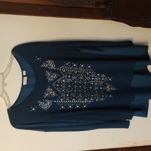 Jaclyn Smith Blue Blouse with Sparkle Embellishments